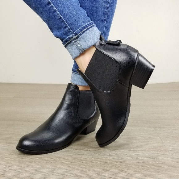Black Faux Leather Ankle Chelsea Boots - Picture 5 of 8